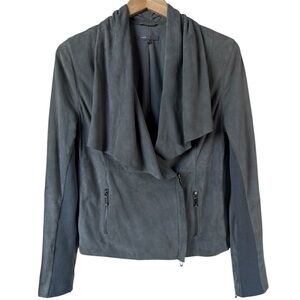 Vince Gray Draped Leather Moto Jacket